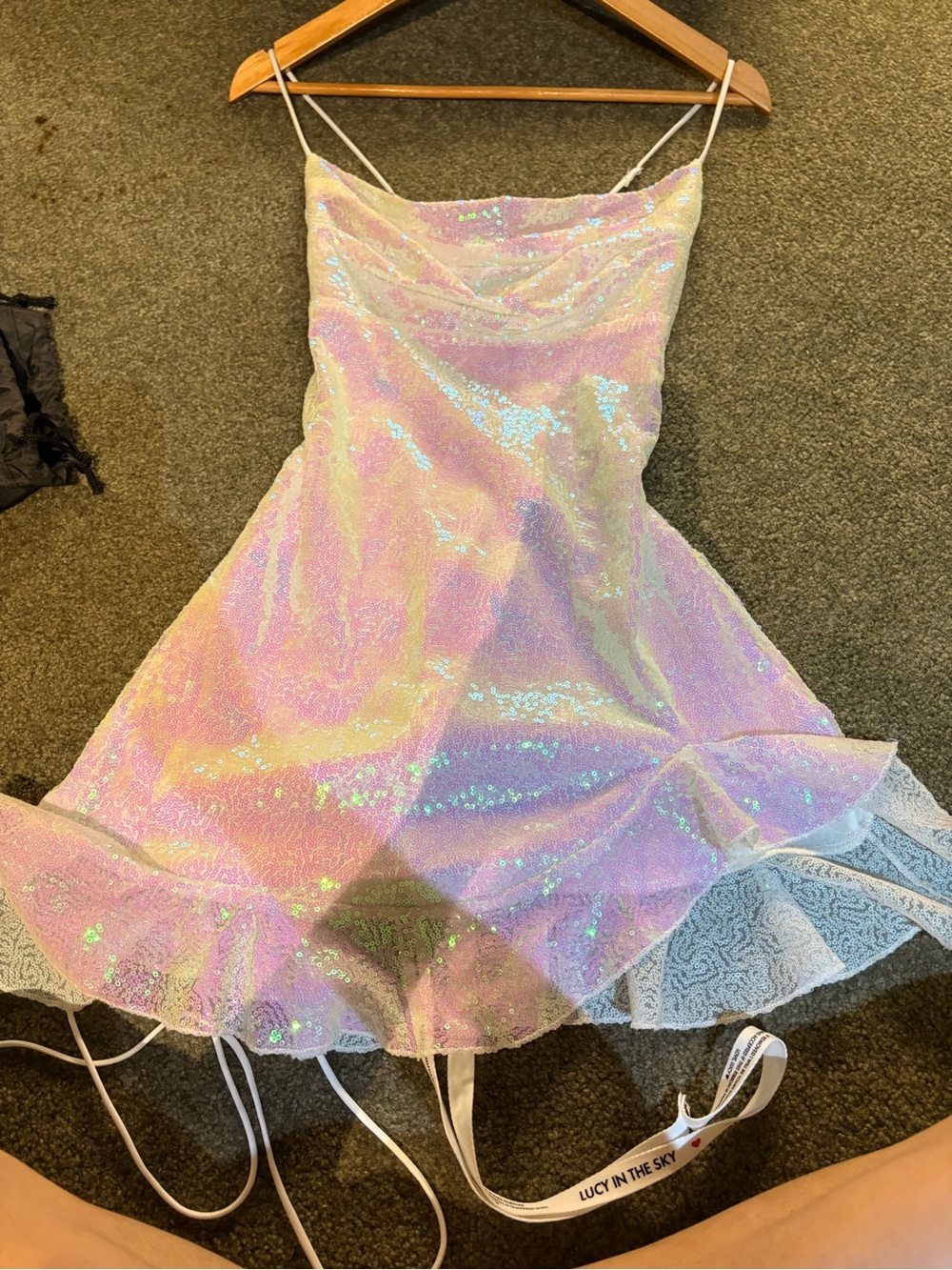 Lucy in the Sky Iridescent Pink Sequin Dance Costume with Blue-Gold Sheen - Picture 1 of 3